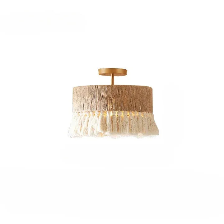 Dining Room Chandelier with Handwoven Hemp Rope Shade and Fabric Diffusion