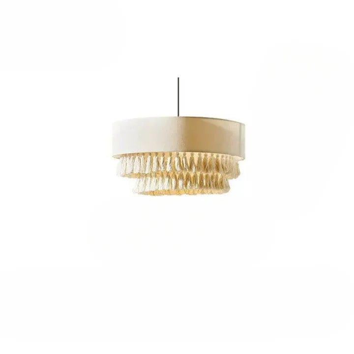 Lustre de salle à manger avec abat-jour en corde de chanvre tissée à la main et diffusion de la lumière par tissu
