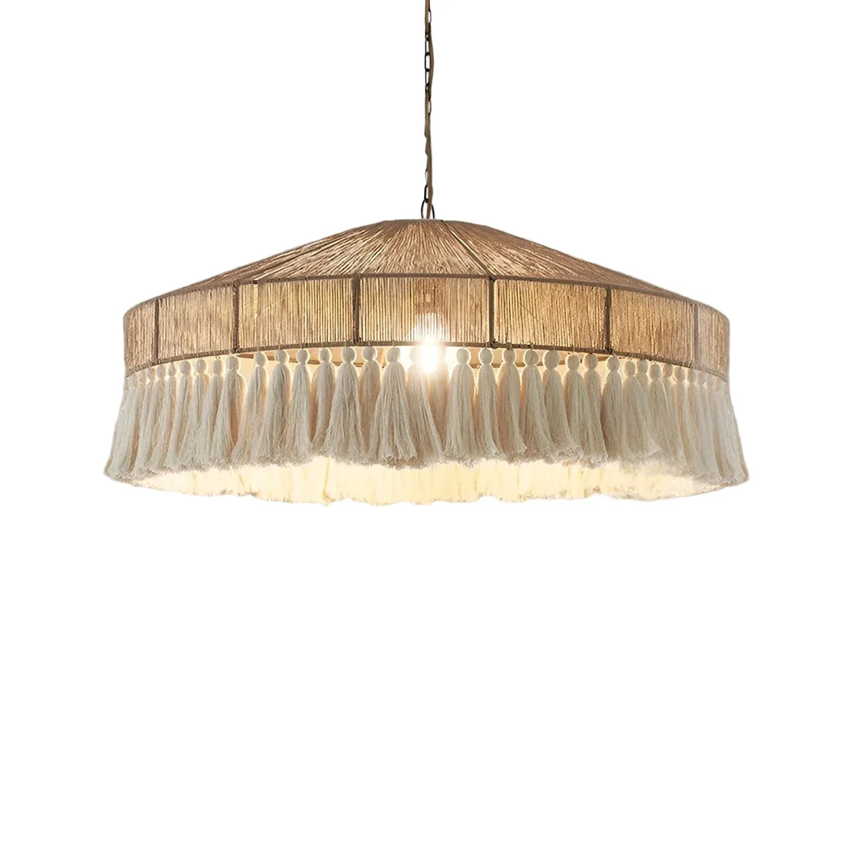 Dining Room Chandelier with Handwoven Hemp Rope Shade and Fabric Diffusion