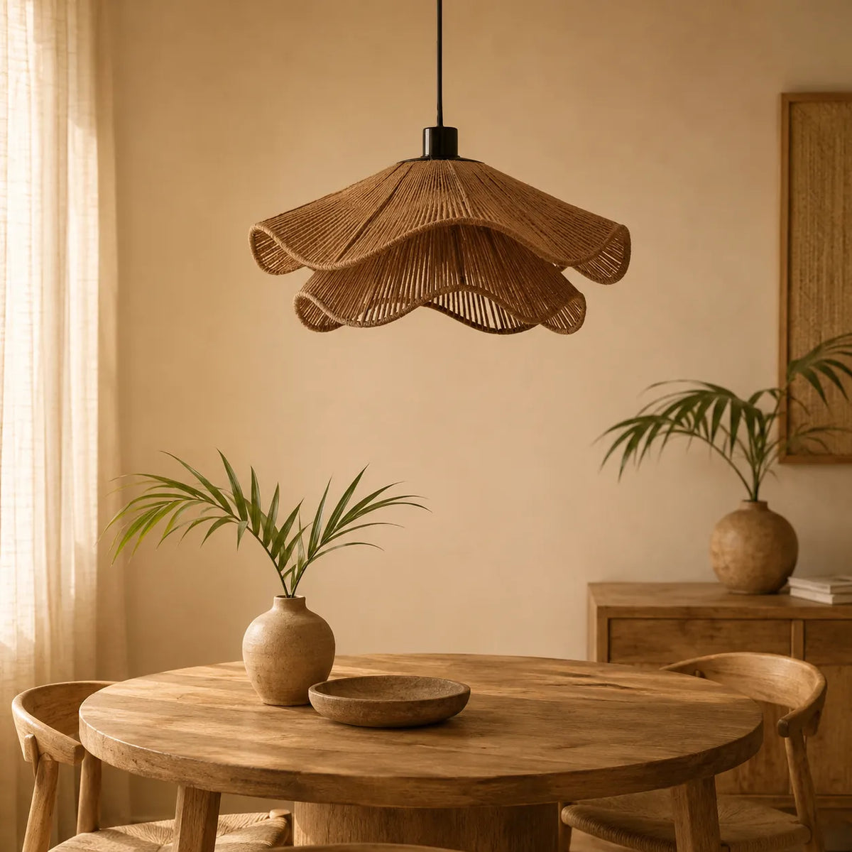 Lampada a sospensione in juta intrecciata a mano, dal design bohémien, per sala da pranzo e camera da letto