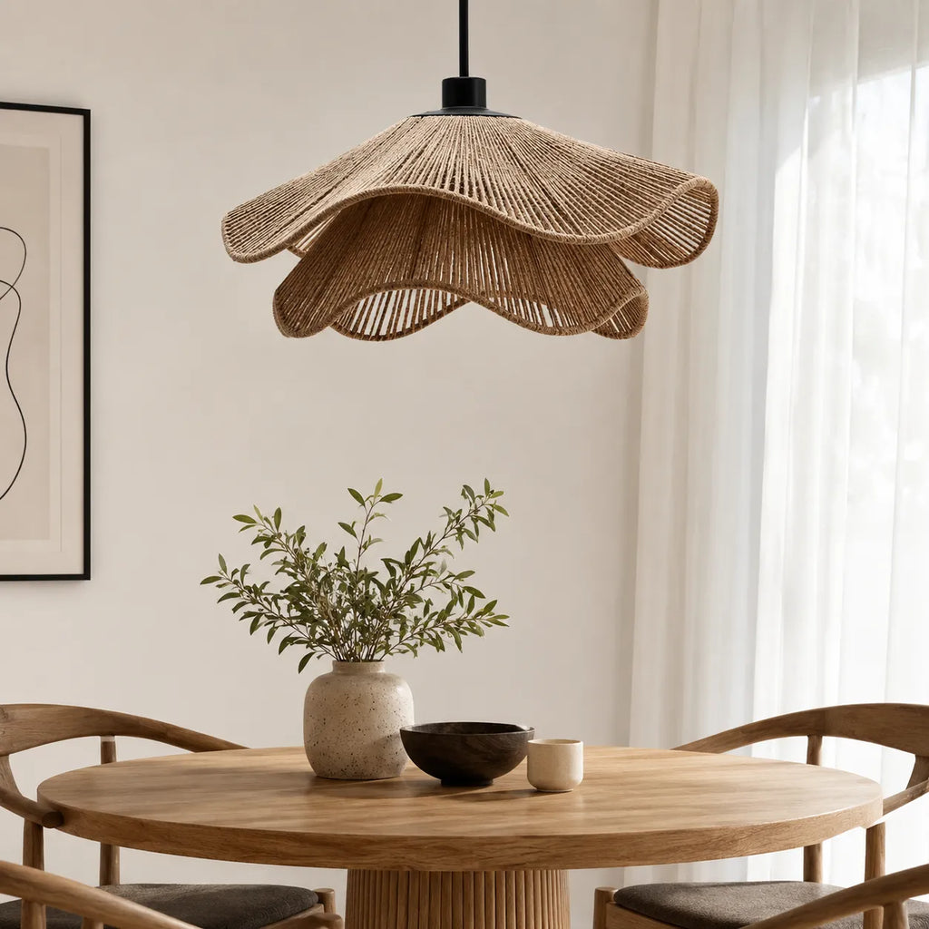Lampada a sospensione in juta intrecciata a mano, dal design bohémien, per sala da pranzo e camera da letto