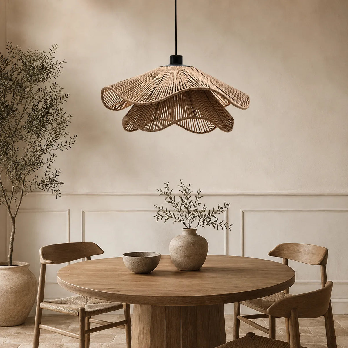Lampada a sospensione in juta intrecciata a mano, dal design bohémien, per sala da pranzo e camera da letto