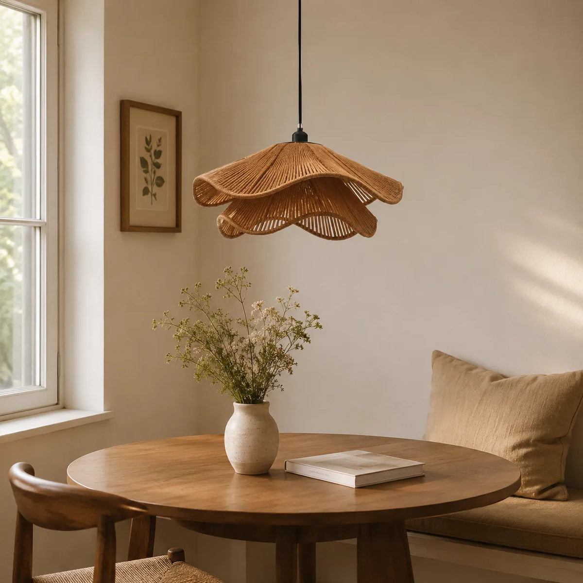 Lampada a sospensione in juta intrecciata a mano, dal design bohémien, per sala da pranzo e camera da letto