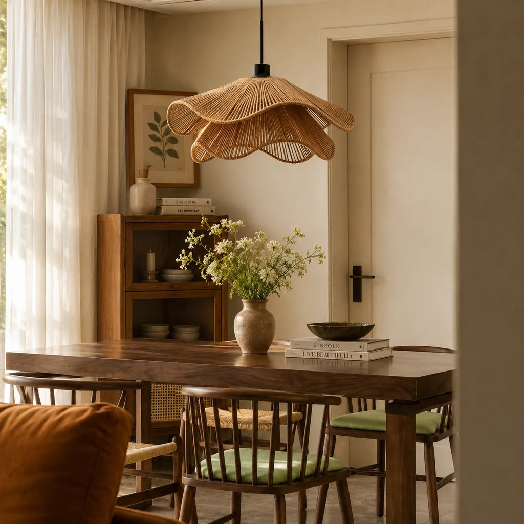 Lampada a sospensione in juta intrecciata a mano, dal design bohémien, per sala da pranzo e camera da letto