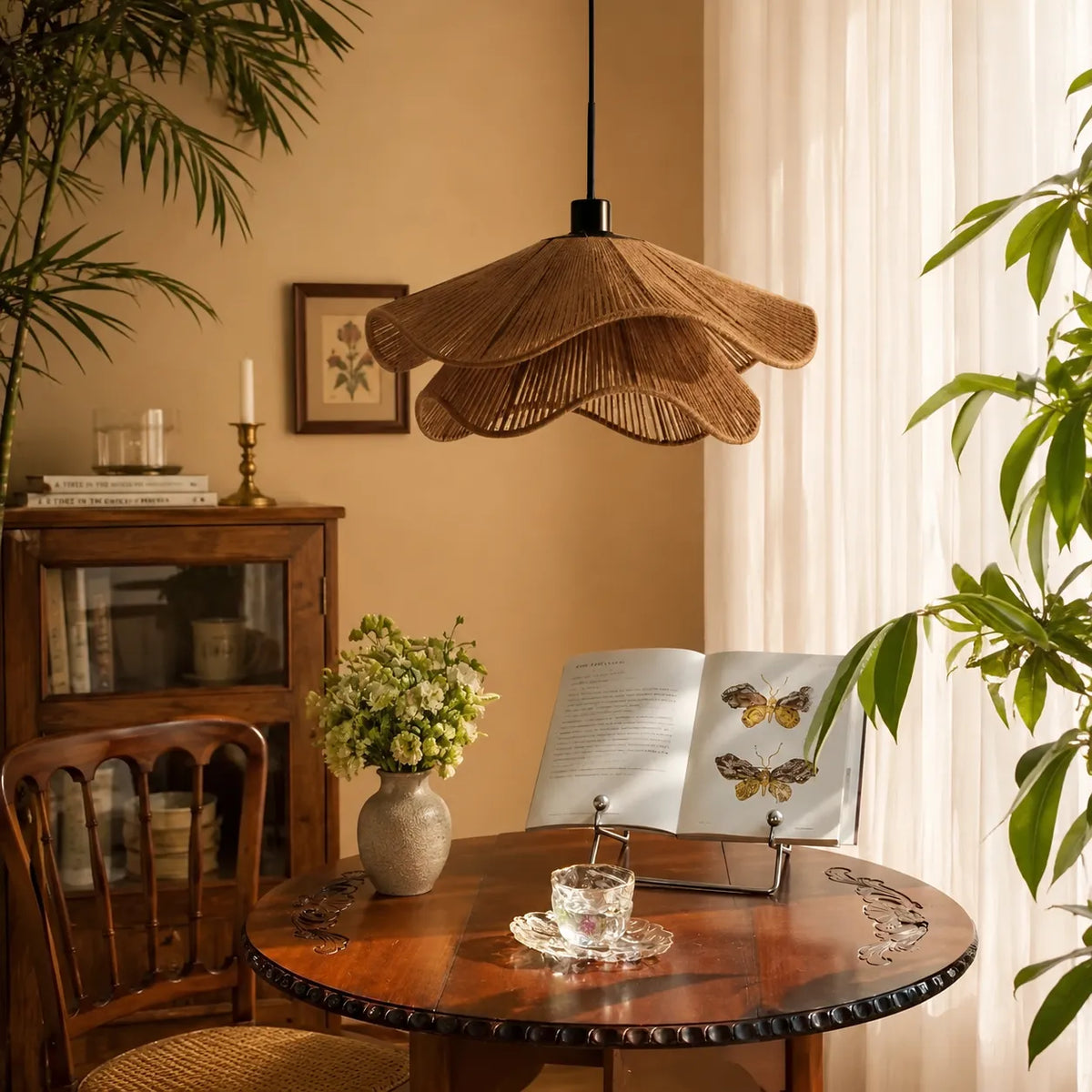 Lampada a sospensione in juta intrecciata a mano, dal design bohémien, per sala da pranzo e camera da letto