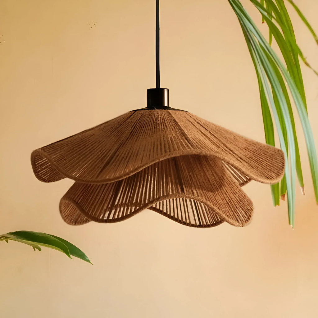 Lampada a sospensione in juta intrecciata a mano, dal design bohémien, per sala da pranzo e camera da letto