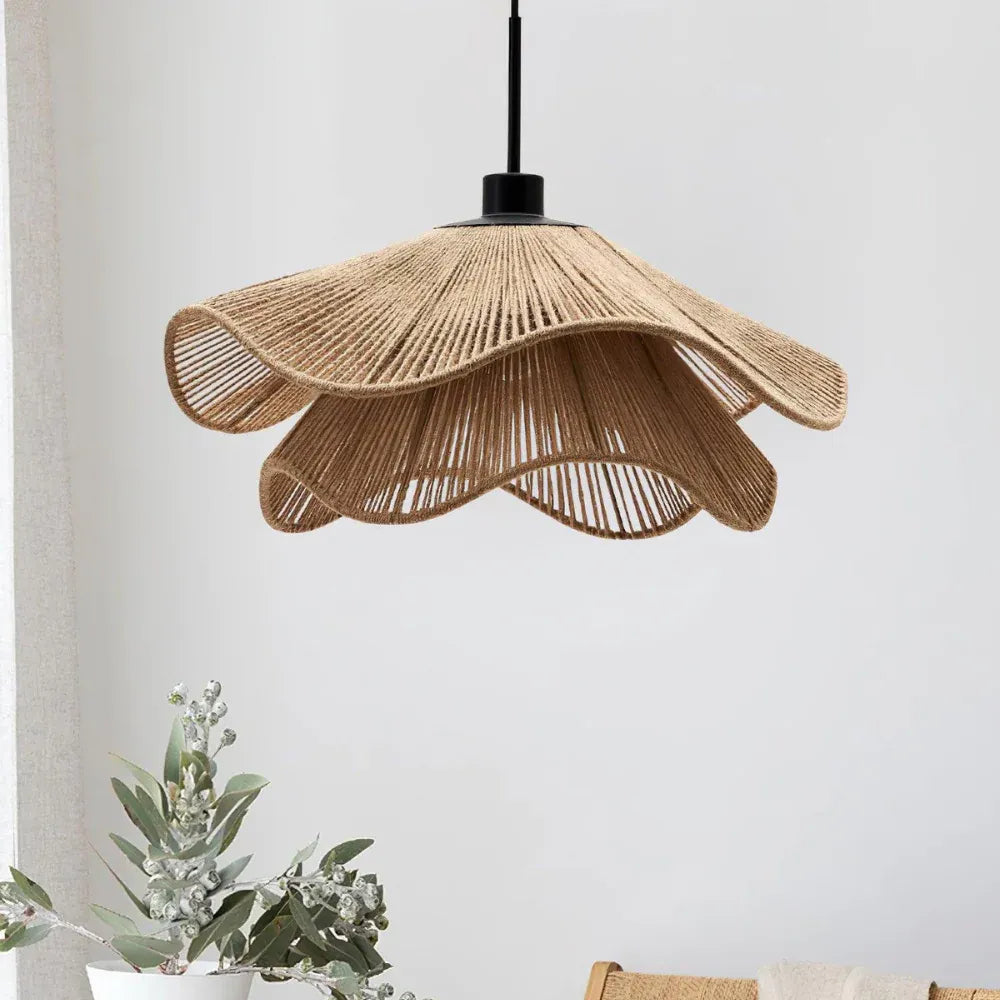 Lampada a sospensione in juta intrecciata a mano, dal design bohémien, per sala da pranzo e camera da letto