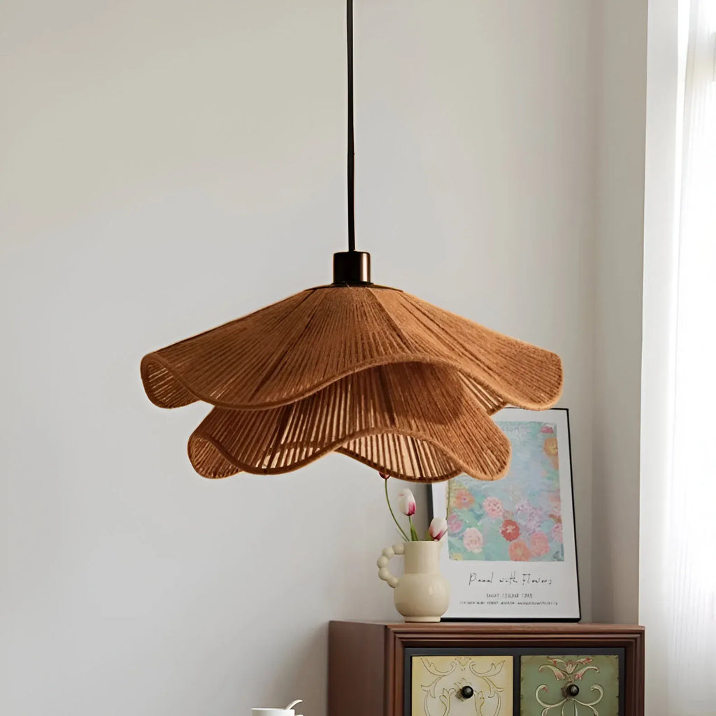 Lampada a sospensione in juta intrecciata a mano, dal design bohémien, per sala da pranzo e camera da letto