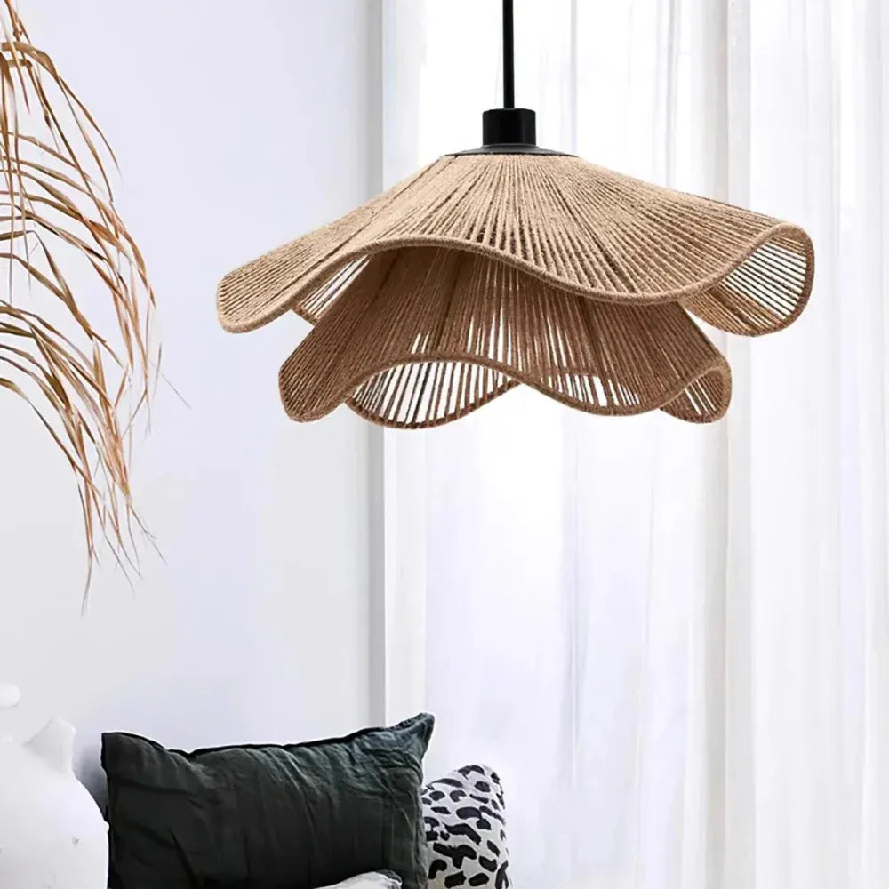 Lampada a sospensione in juta intrecciata a mano, dal design bohémien, per sala da pranzo e camera da letto