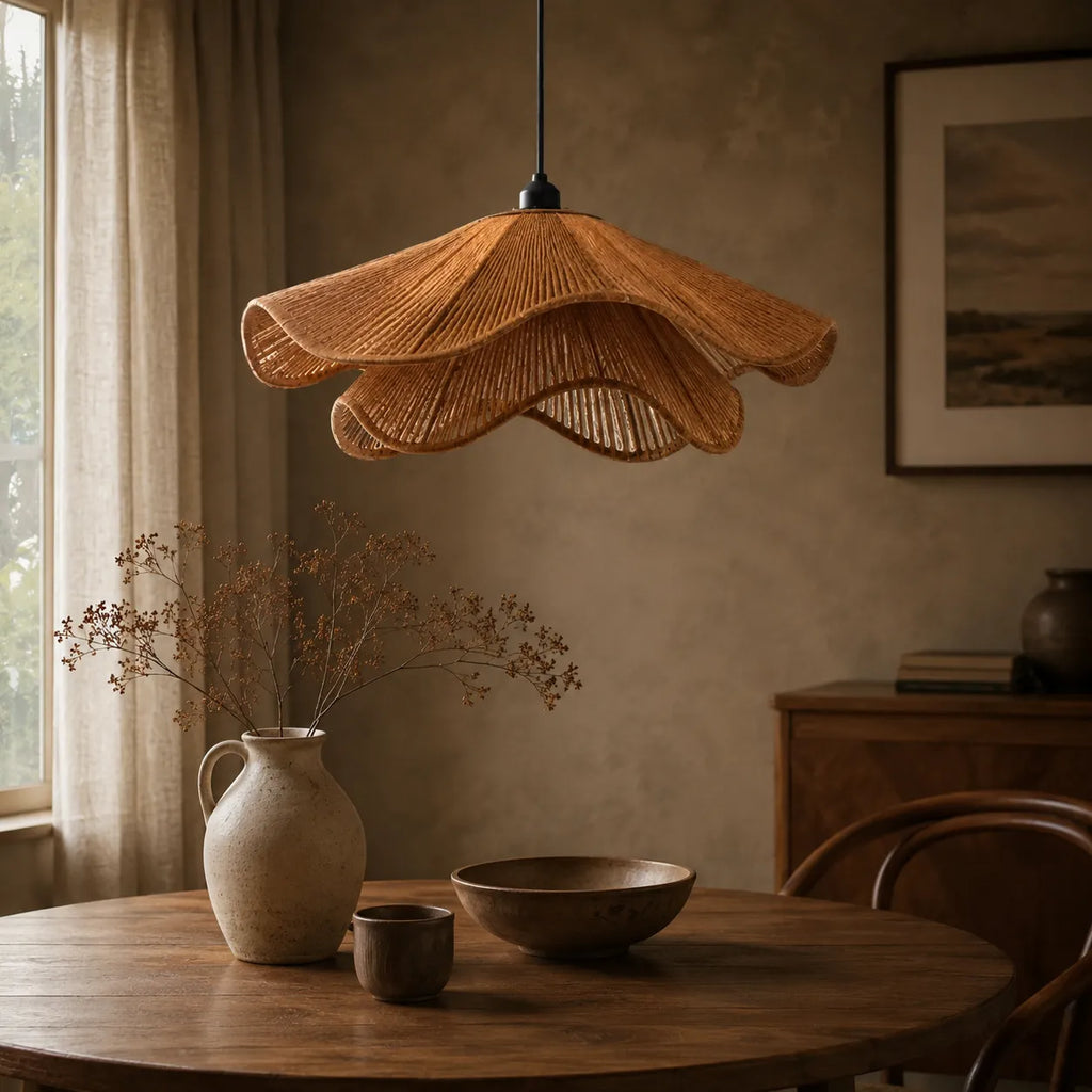 Lampada a sospensione in juta intrecciata a mano, dal design bohémien, per sala da pranzo e camera da letto