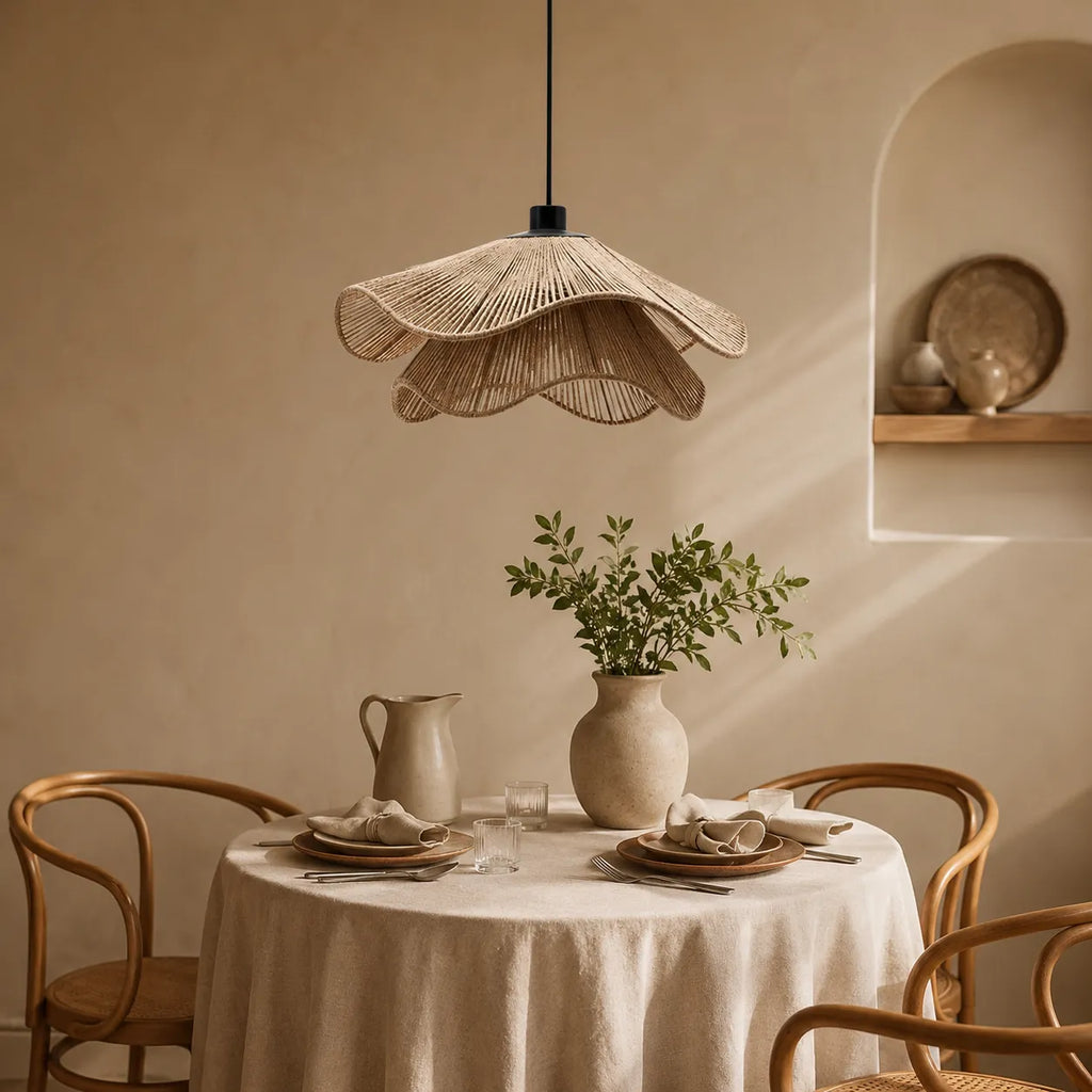 Lampada a sospensione in juta intrecciata a mano, dal design bohémien, per sala da pranzo e camera da letto