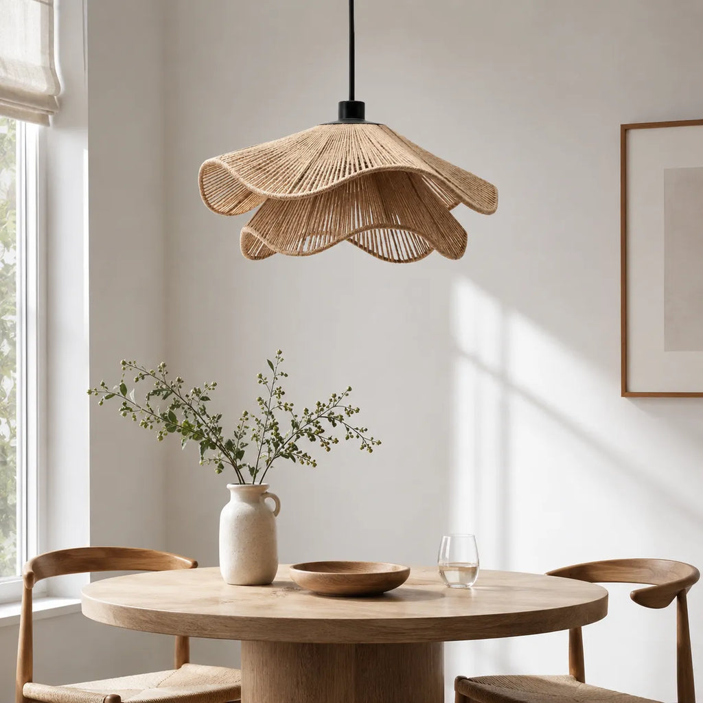 Lampada a sospensione in juta intrecciata a mano, dal design bohémien, per sala da pranzo e camera da letto
