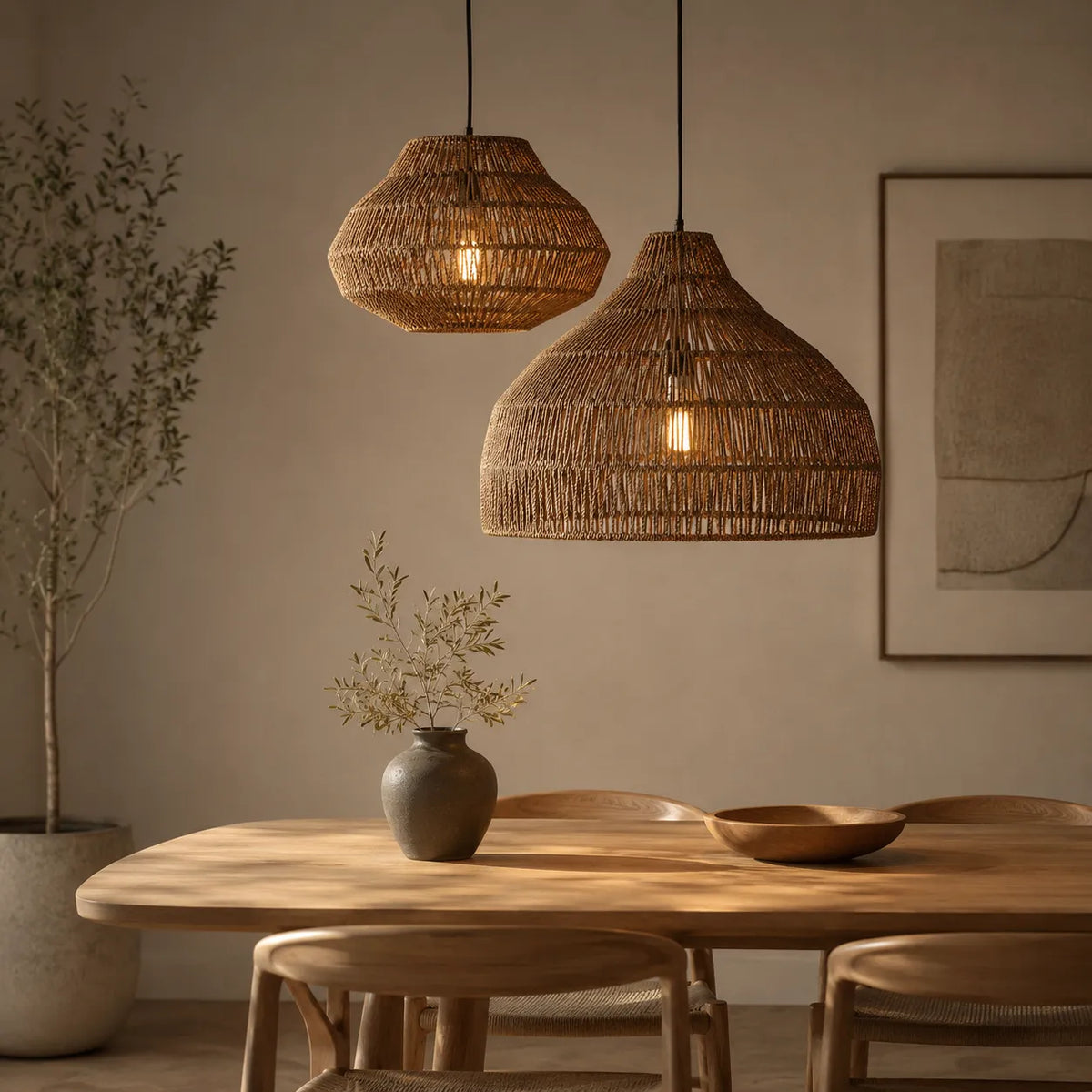 Nina böhmische Pendelleuchte aus handgeflochtenem Rattan