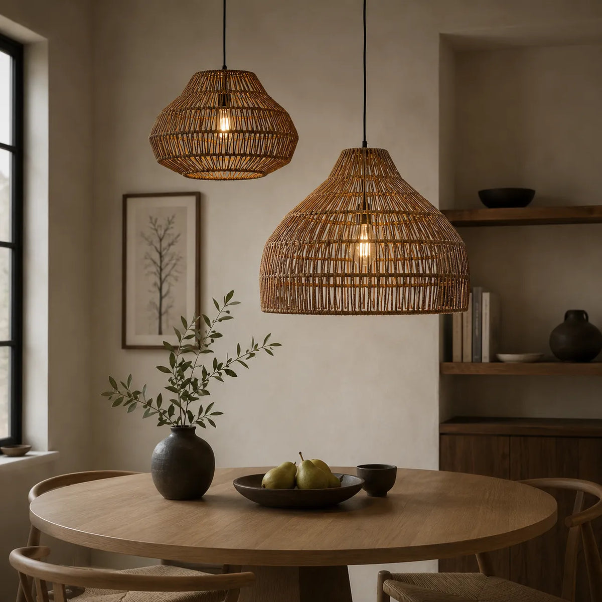 Nina böhmische Pendelleuchte aus handgeflochtenem Rattan