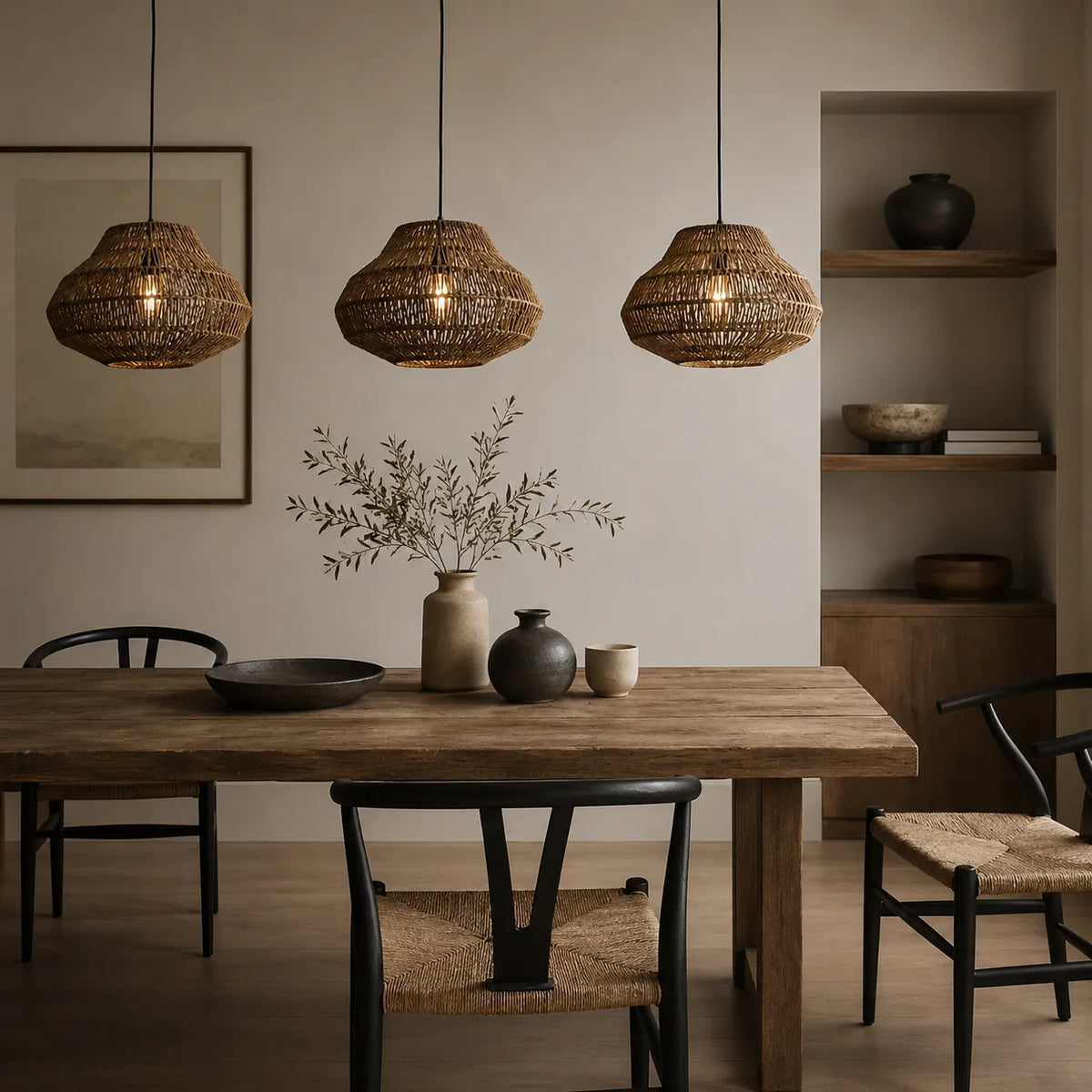 Nina böhmische Pendelleuchte aus handgeflochtenem Rattan