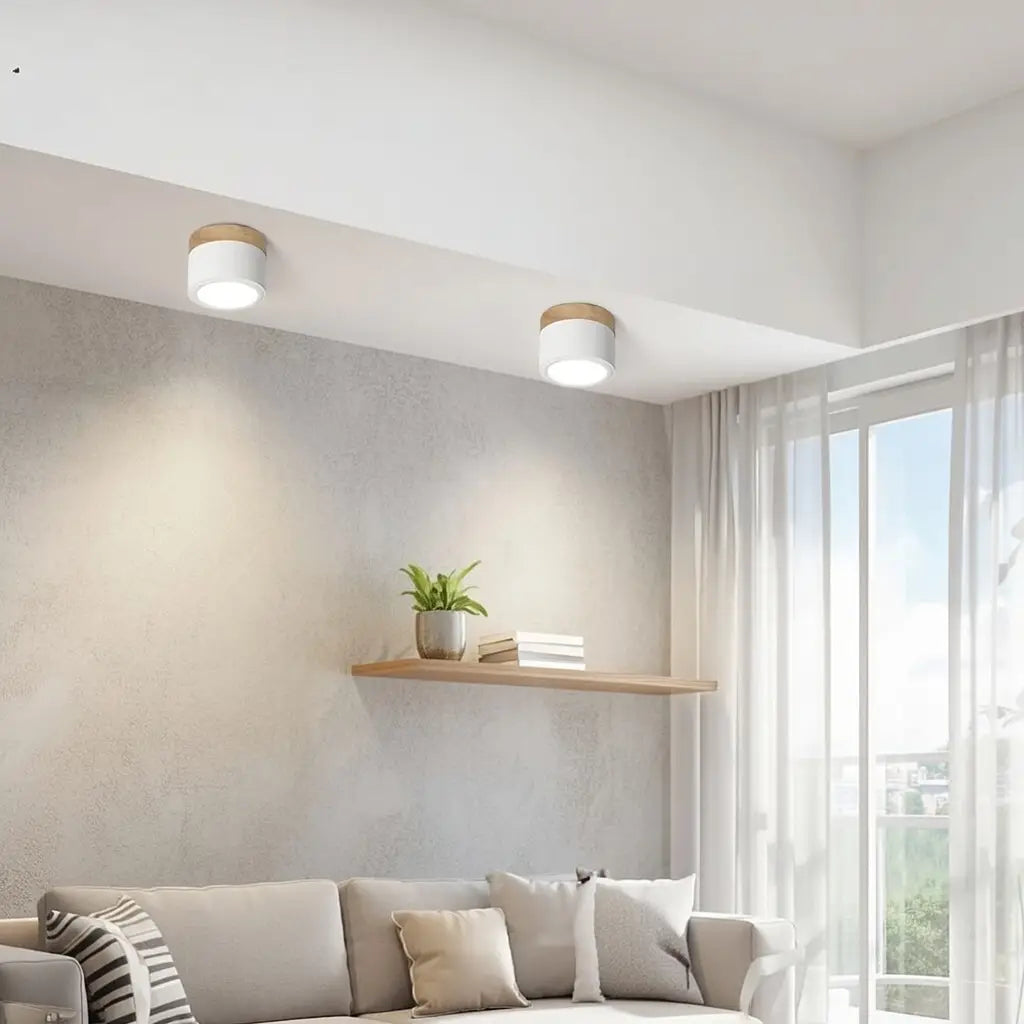 Küchendeckenleuchten mit Holzakzent und gebündeltem LED-Lichtstrahl für Flur und Schlafzimmer
