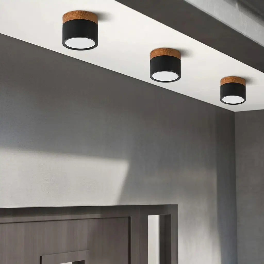 Kitchen Ceiling Lights with Wood Accent and Focused LED Beam for Hallway Bedroom