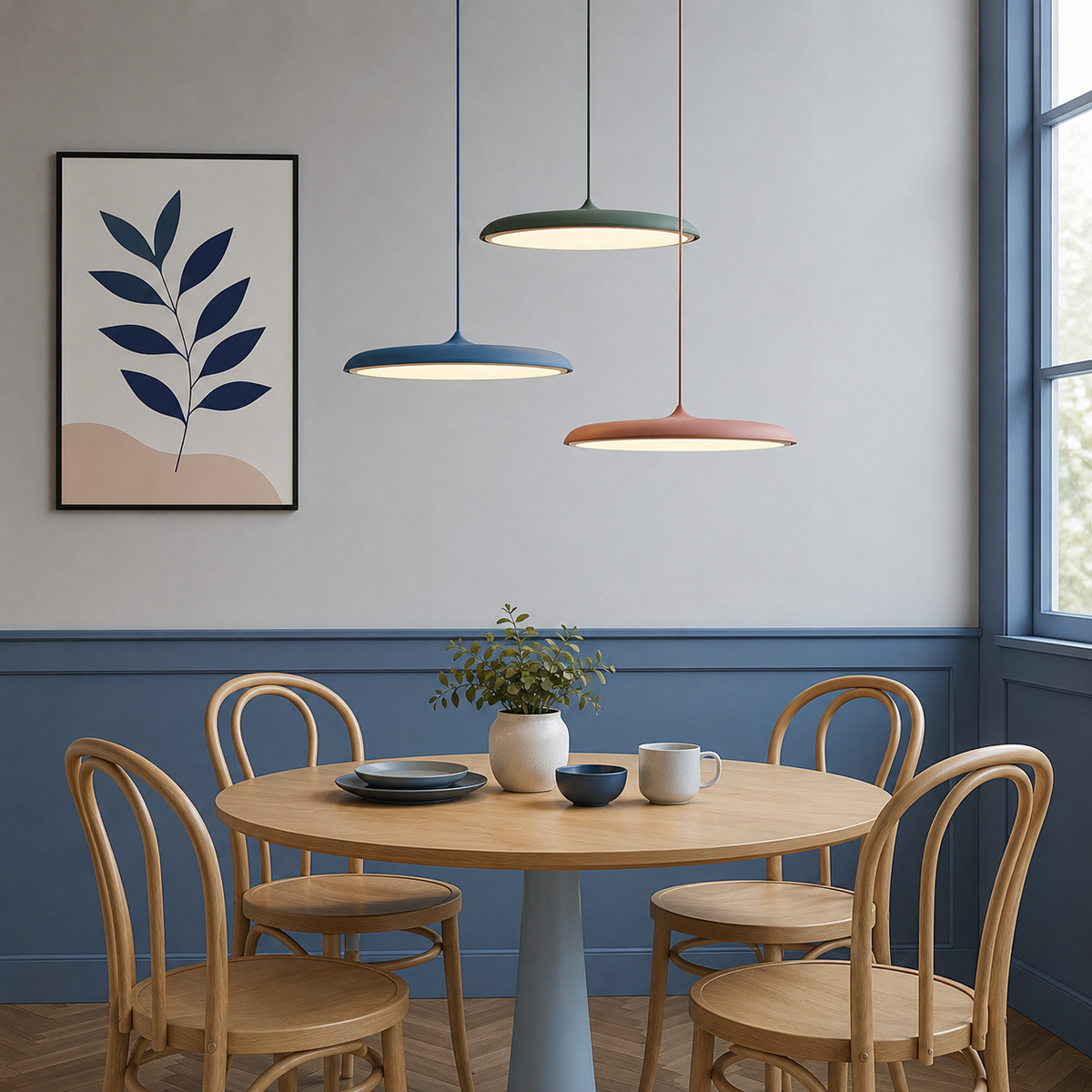 LED Pendant Lights with Modern Metallic Disc Design and Integrated Downward Lighting