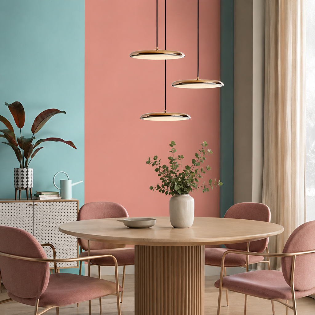 LED Pendant Lights with Modern Metallic Disc Design and Integrated Downward Lighting