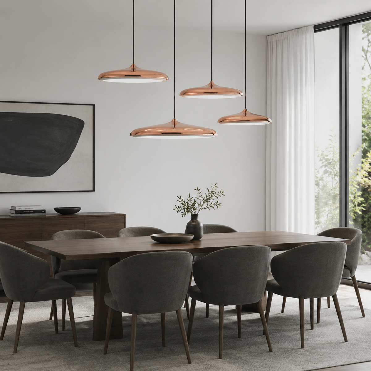 LED Pendant Lights with Modern Metallic Disc Design and Integrated Downward Lighting
