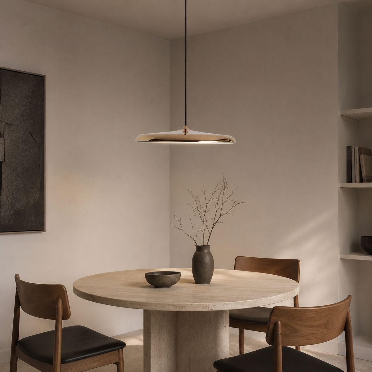 LED Pendant Lights with Modern Metallic Disc Design and Integrated Downward Lighting