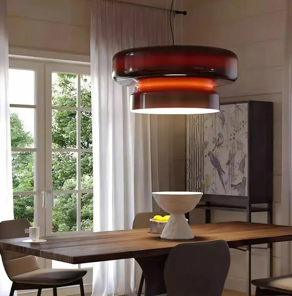 Pendant Light with Two-Tier Sculptural Glass and LED Kitchen Dining Lighting