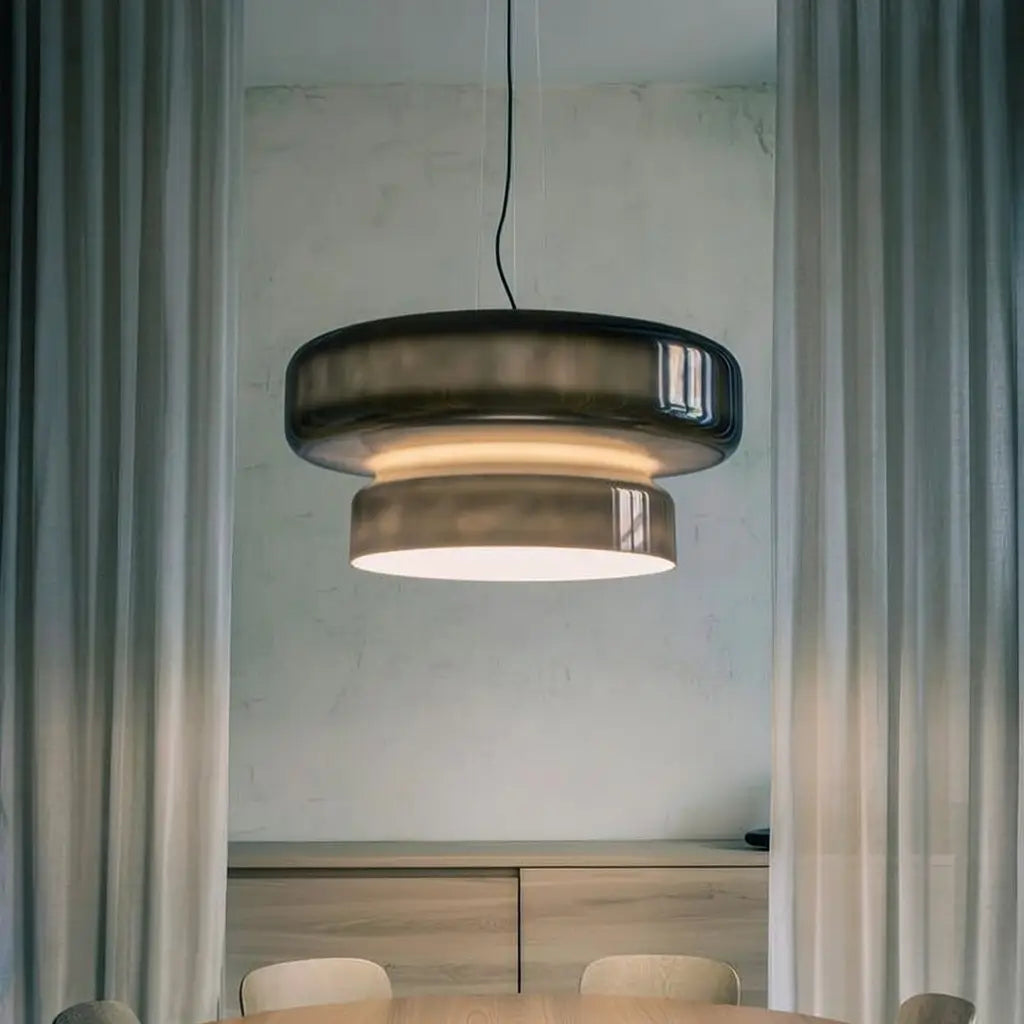 Pendant Light with Two-Tier Sculptural Glass and LED Kitchen Dining Lighting