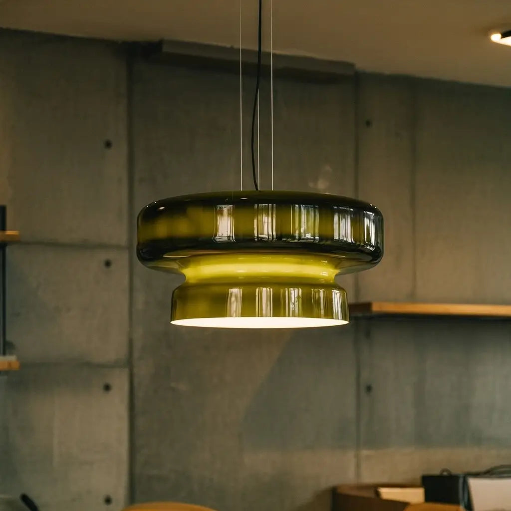 Pendant Light with Two-Tier Sculptural Glass and LED Kitchen Dining Lighting