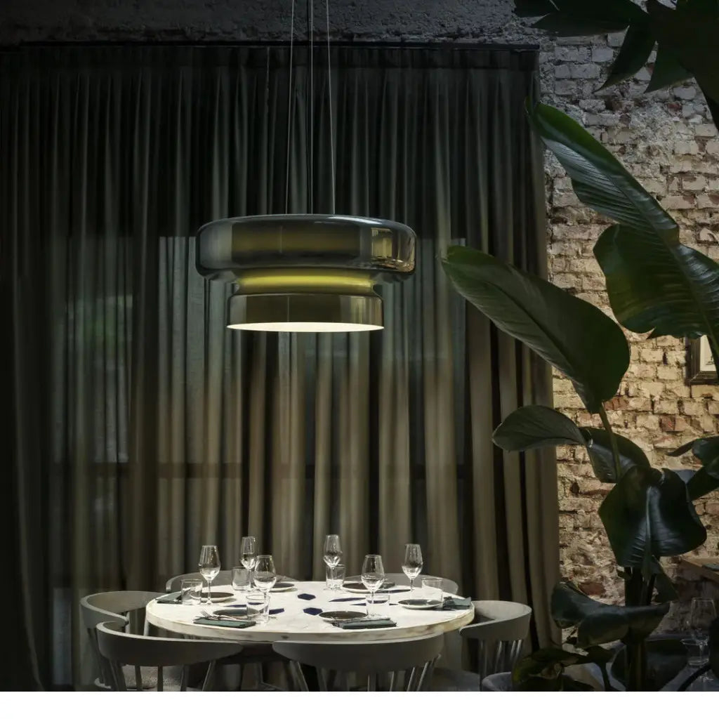 Pendant Light with Two-Tier Sculptural Glass and LED Kitchen Dining Lighting
