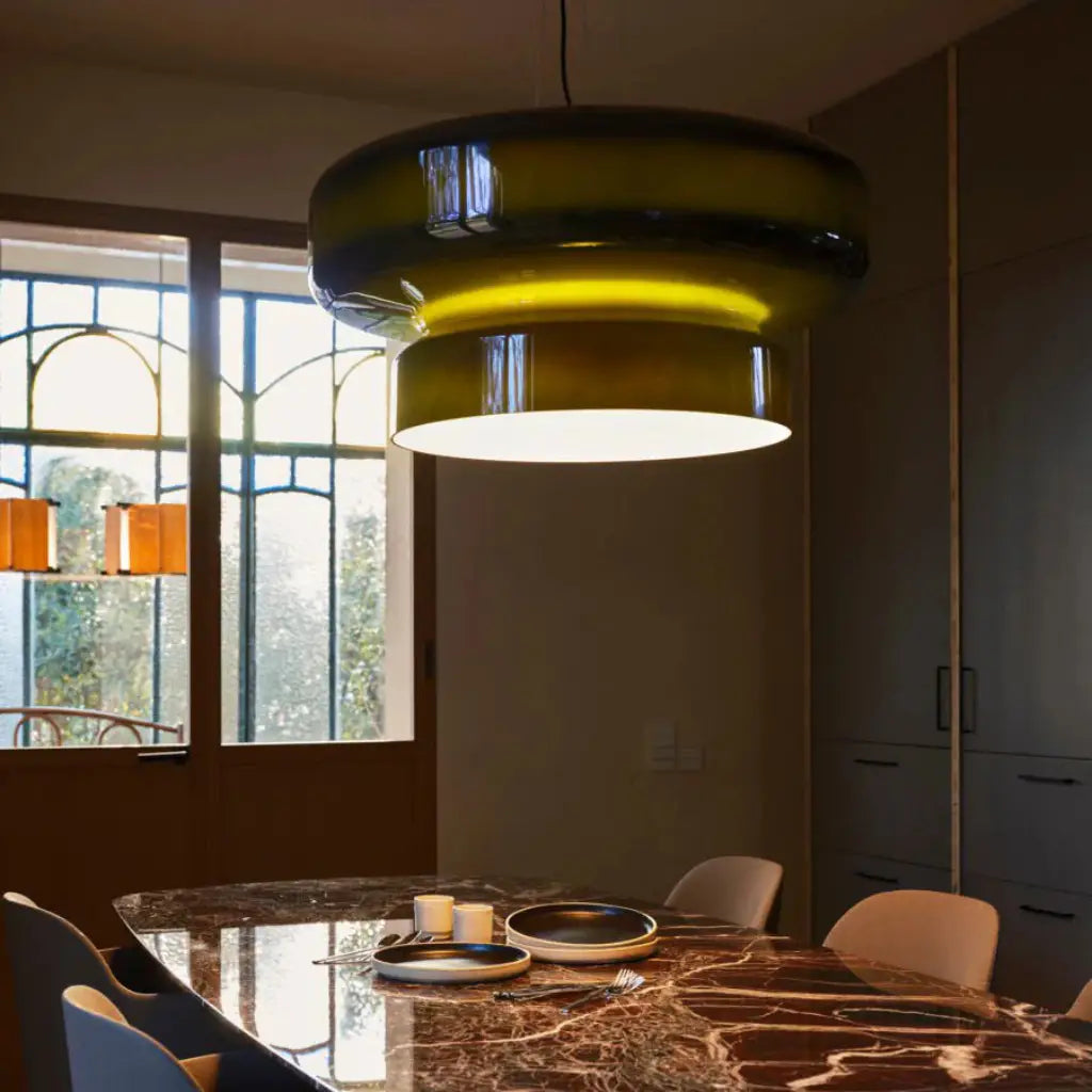 Pendant Light with Two-Tier Sculptural Glass and LED Kitchen Dining Lighting
