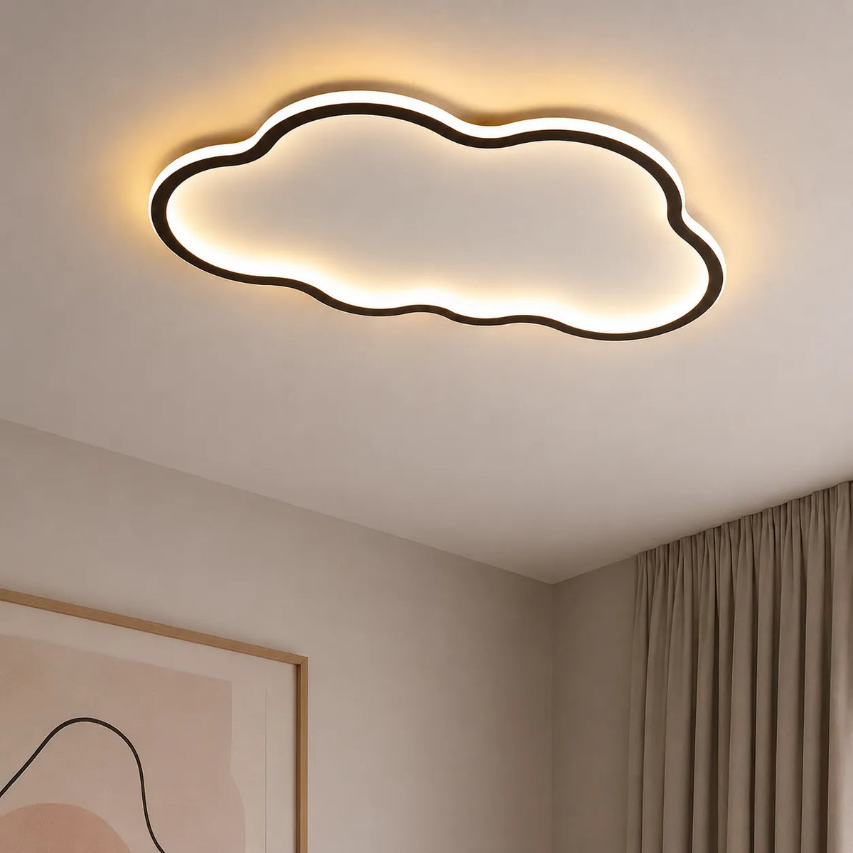 Oyster Light with Cloud Silhouette and Warm Glow Flush Mount Ceiling Light