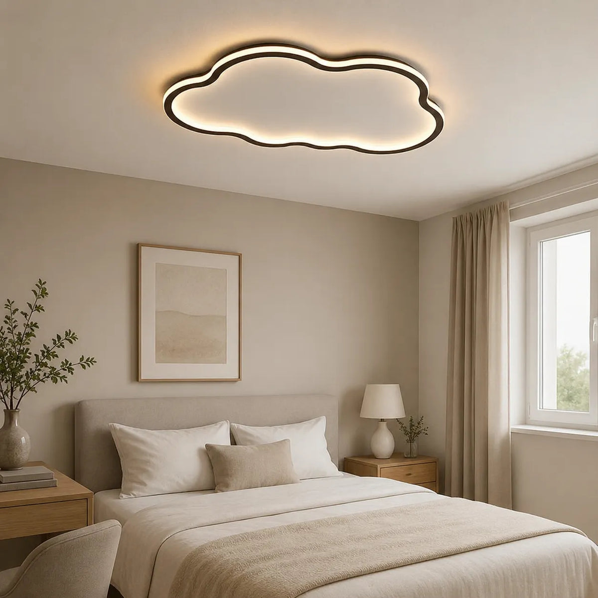 Oyster Light with Cloud Silhouette and Warm Glow Flush Mount Ceiling Light