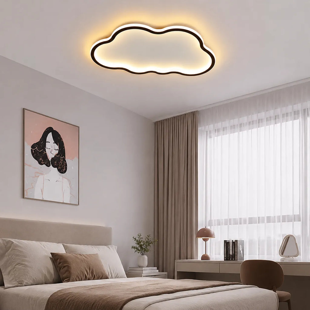 Plafonnier extra-plat en forme de nuage à la lumière chaleureuse