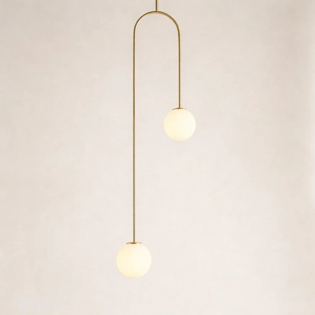Pendant Light with Double Glass Globes and Adjustable Suspension for Dining Room