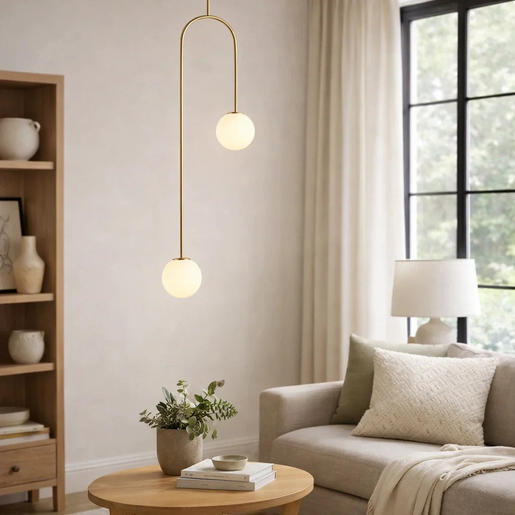 Pendant Light with Double Glass Globes and Adjustable Suspension for Dining Room