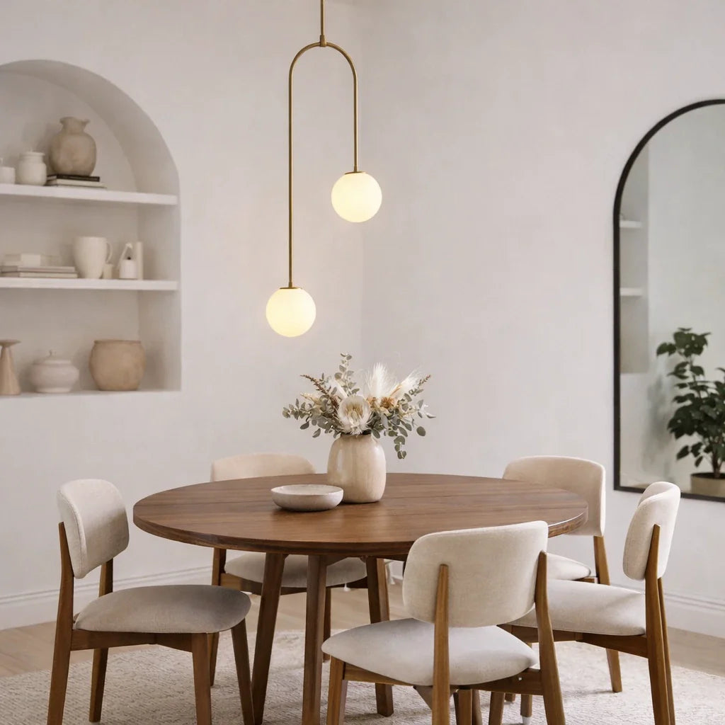 Pendant Light with Double Glass Globes and Adjustable Suspension for Dining Room
