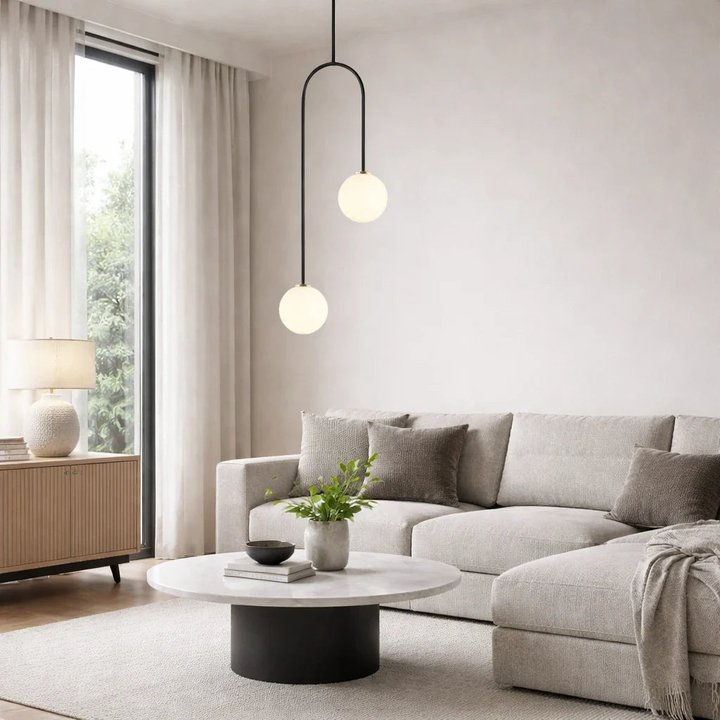 Pendant Light with Double Glass Globes and Adjustable Suspension for Dining Room