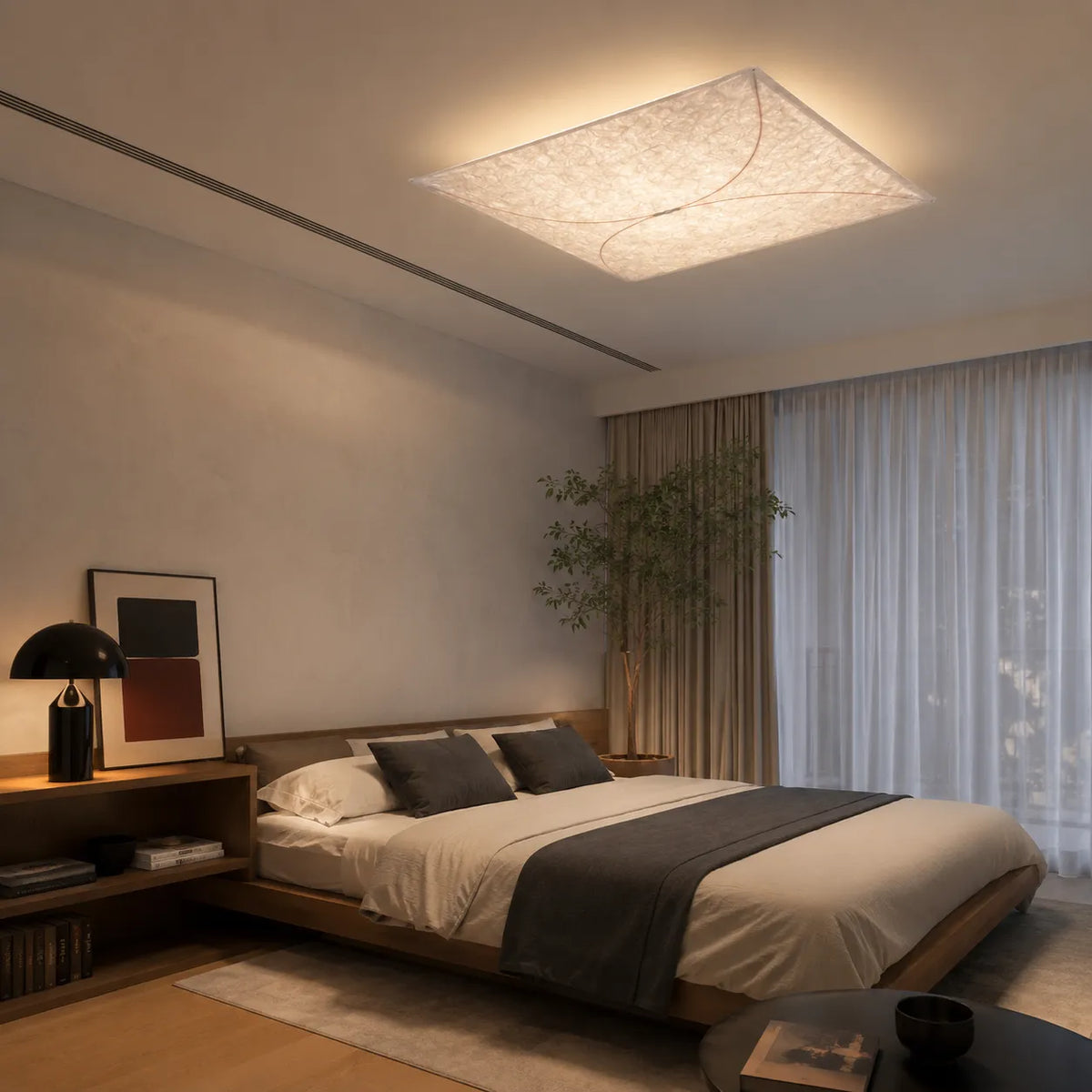 Kitchen Ceiling Light with Translucent Paper Diffuser and Minimal Metal Frame