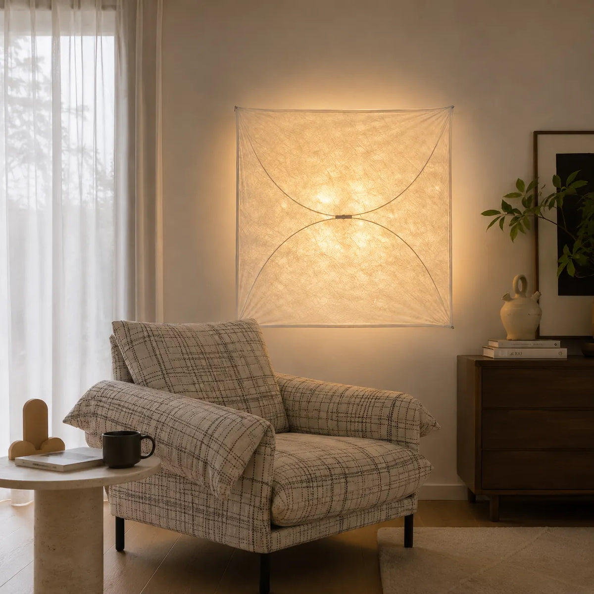 Kitchen Ceiling Light with Translucent Paper Diffuser and Minimal Metal Frame