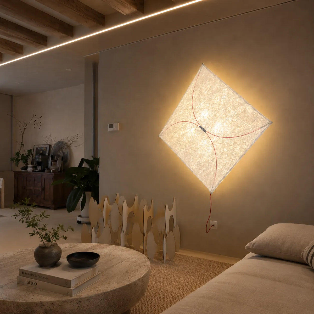 Kitchen Ceiling Light with Translucent Paper Diffuser and Minimal Metal Frame