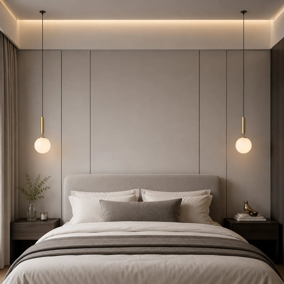 Glass Globe Pendant Light with Adjustable Cable and Milky White Spherical Shade