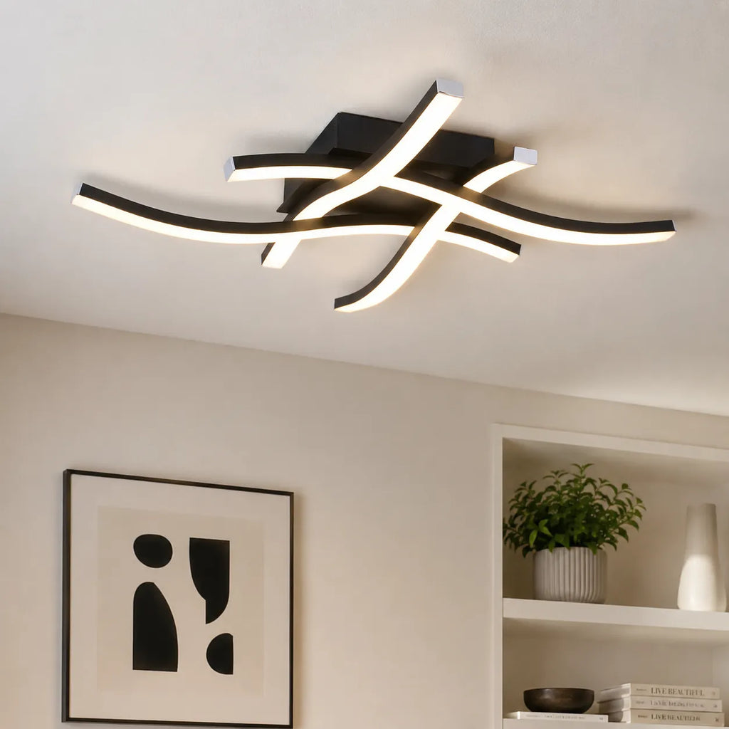 LED Ceiling Light Fixture with Modern Wave Design and Semi Flush Mount for Bedrooms