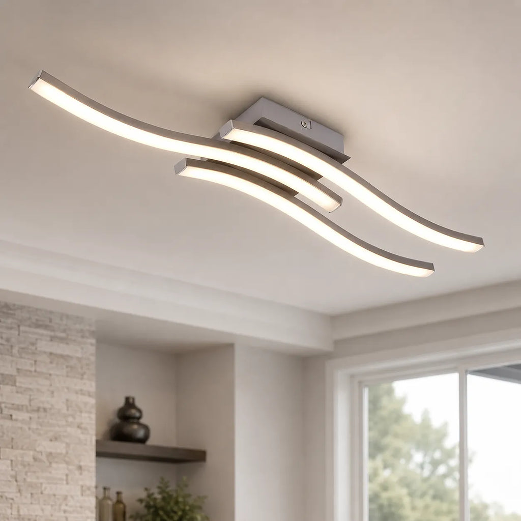 LED Ceiling Light Fixture with Modern Wave Design and Semi Flush Mount for Bedrooms