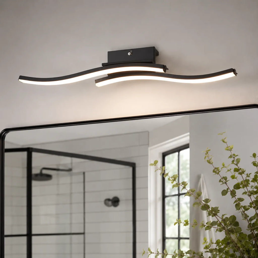 LED Ceiling Light Fixture with Modern Wave Design and Semi Flush Mount for Bedrooms