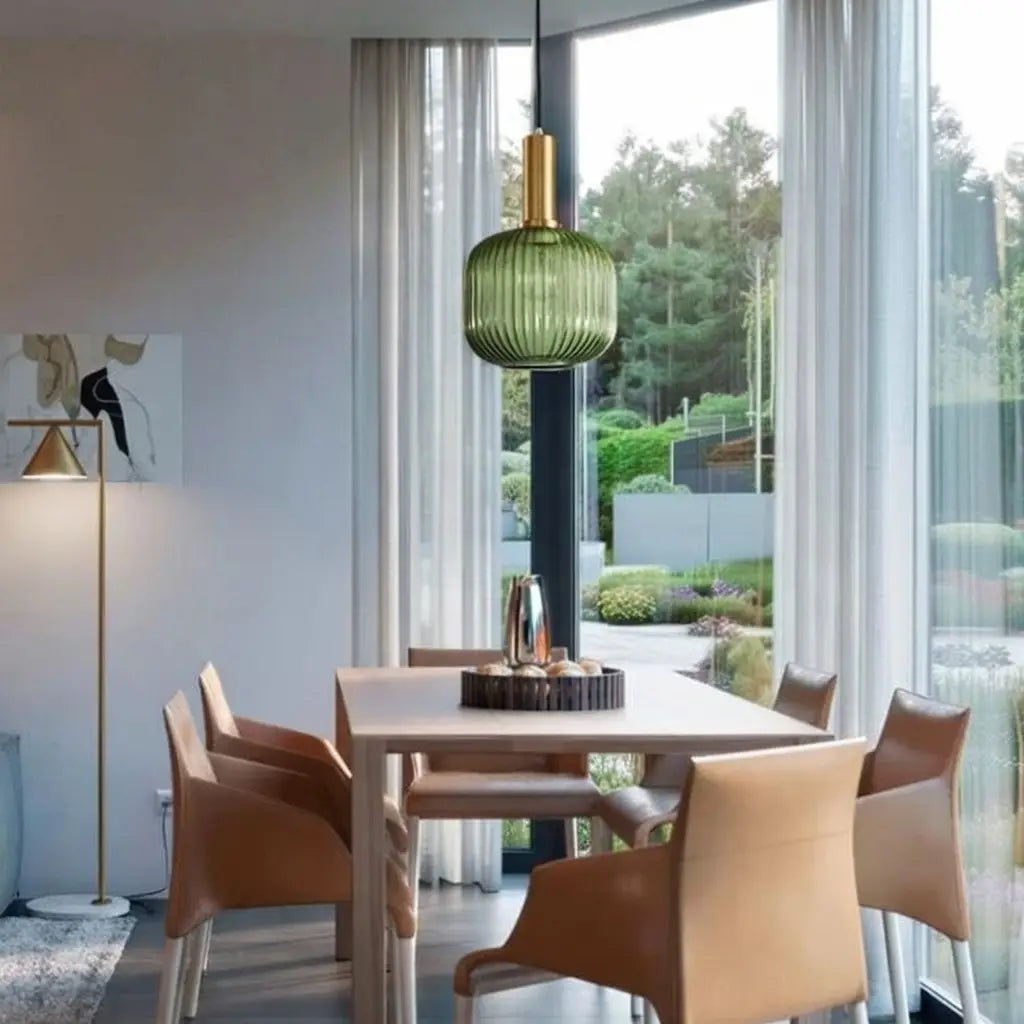 Suspension avec verre cannelé et éléments en métal Art déco