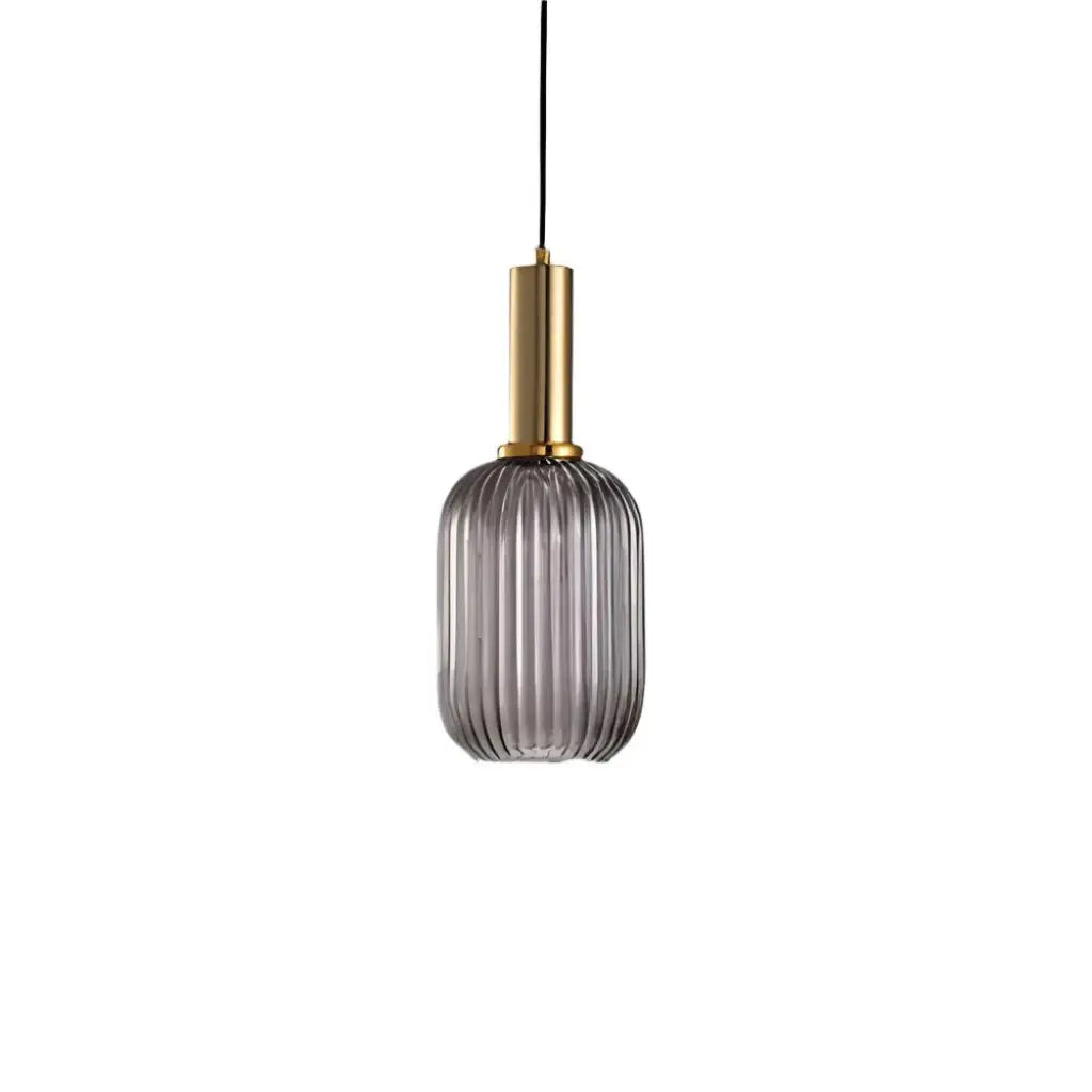Suspension avec verre cannelé et éléments en métal Art déco