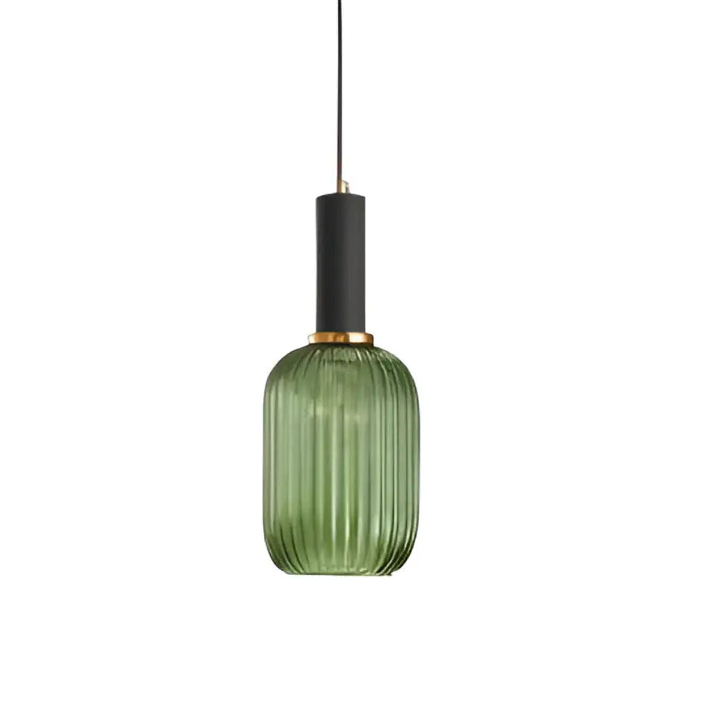 Suspension avec verre cannelé et éléments en métal Art déco