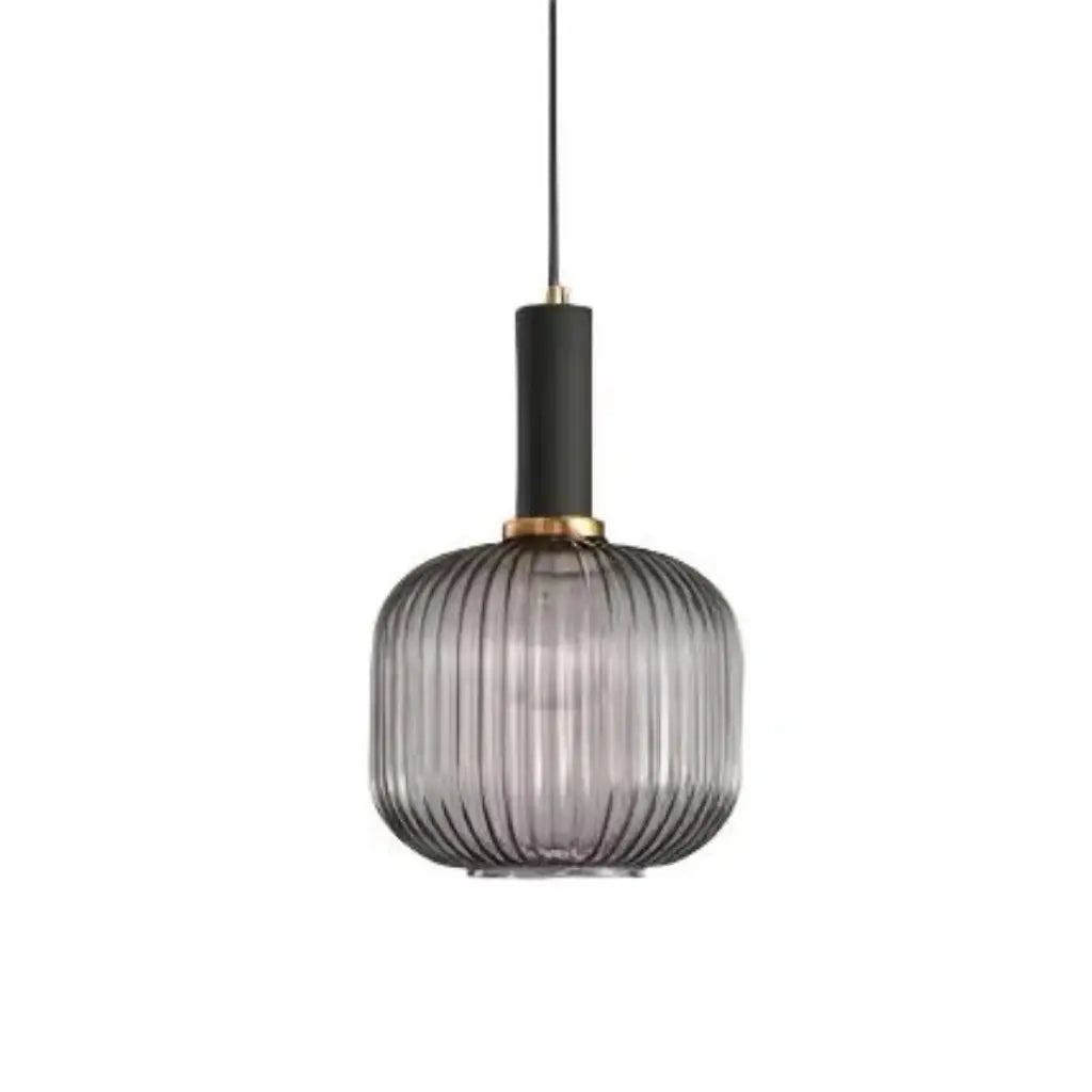 Suspension avec verre cannelé et éléments en métal Art déco