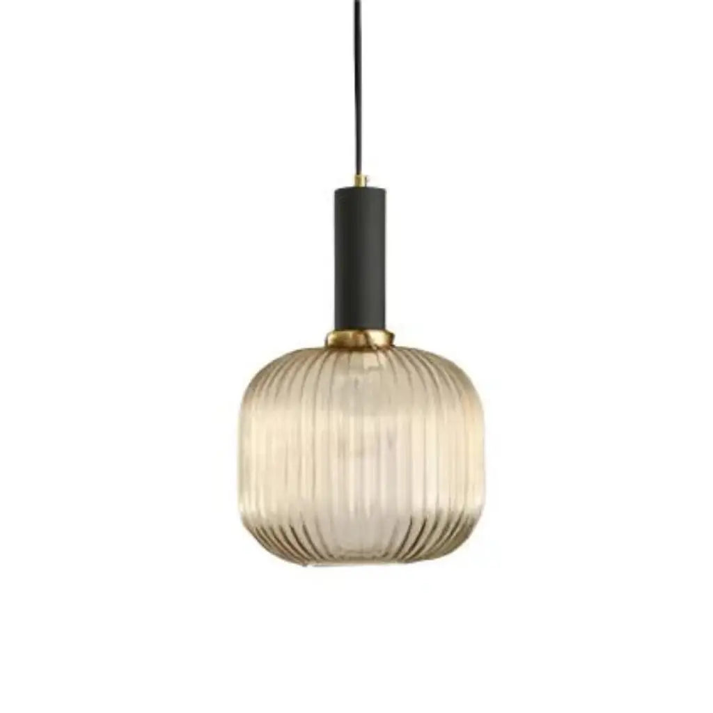 Suspension avec verre cannelé et éléments en métal Art déco