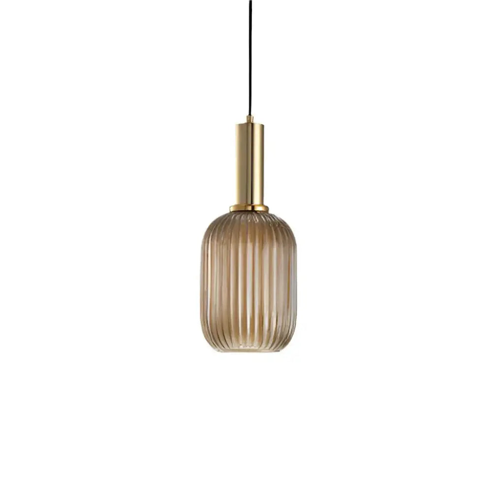 Suspension avec verre cannelé et éléments en métal Art déco